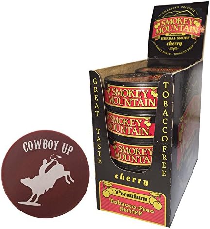 Smokey Mountain Herbal Chew or Snuff - 10 Cans - Includes DC Skin Can Cover (Cherry) (Cowboy Skin)