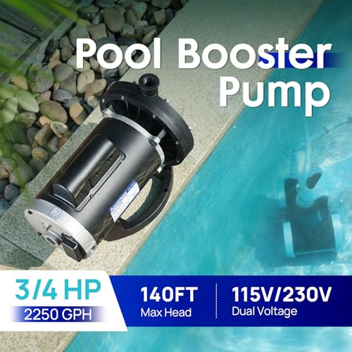 Aquastrong PB4-60 Pool Booster Pump, Pure Copper Motor, 3/4 HP, Dual Voltage 115V/230V, Low Noise, Wide Compatibility, Easy Installation for Pressure-Side Pool Cleaners Vac-Sweep 280, 380, 3900-Black