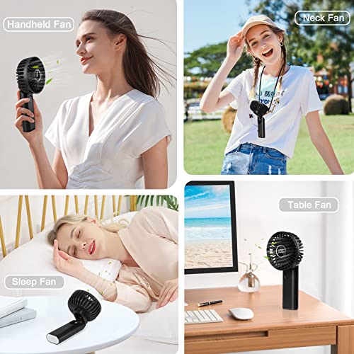 KAZATE Mini Handheld Fan 3600mAh, Portable Rechargeable Small Fan, USB Fans Portable Battery Operated 6 Speeds, Pocket Ventoinha Table Silent Battery, Folding Hand Fan Black