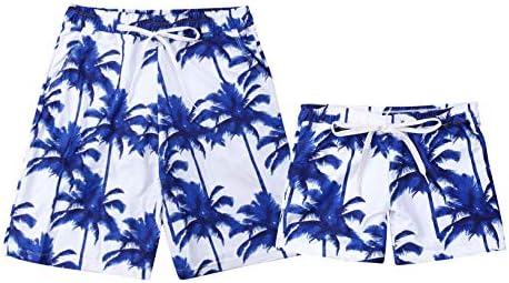 Eghunooye Father and Son Swim Trunks Family Matching Swimsuit Quick Dry Coconut Tree Print Beach Shorts Watershorts