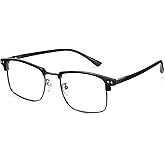 Cyxus Retro Blue Light Glasses Men - Square TR90 Metal Blowline Frame Stylish Trendy for Computer Daily Work 8133