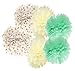 20pcs Mint Cream Gold Party Decoration Kit with Tissue Paper Tassel Garland Tissue Paper Flower Circle Garland for Rustic Wedding Baby Shower, Birthday Party, Nursery Decoration