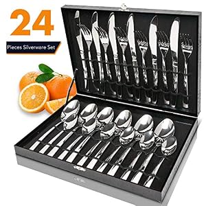Image of Silverware Set,Elegant Life 24-Piece Stainless Steel Flatware Sets High-grade Mirror Polishing Cutlery Sets,Multipurpose Use for Kitchen,Restaurant Tableware Utensil Sets with Gift Box Service for 6