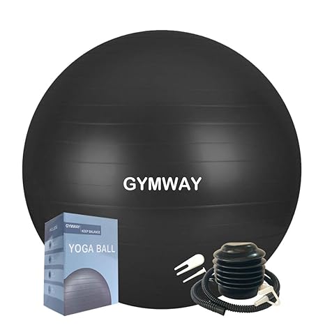GYMWAY Exercise Ball (SML XL) Extra Thick Yoga Ball, Anti-Burst Heavy Duty Stability Ball Supports 2200lbs, Birthing Ball with Quick Pump (Office & ...