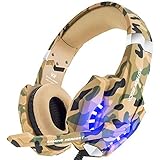 BENGOO Stereo Gaming Headset for PS4, PC, Xbox One Controller, Noise Cancelling Over Ear Headphones Mic, LED Light, Bass Surround, Soft Memory Earmuffs for Laptop Mac Nintendo Switch –Camouflage