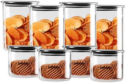 Femora Borosilicate Glass Air Tight Jars Sliver Metallic Lid - 550ml x 4 and 900ml x 4 ||Set of 8 (Medium)