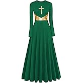 ELLYDOOR Womens Metallic Cross Worship Praise Dance Dress Full Length Lyrical Dancewear Church Liturgical Robe Dress