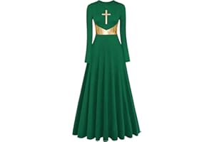 ELLYDOOR Womens Metallic Cross Worship Praise Dance Dress Full Length Lyrical Dancewear Church Liturgical Robe Dress