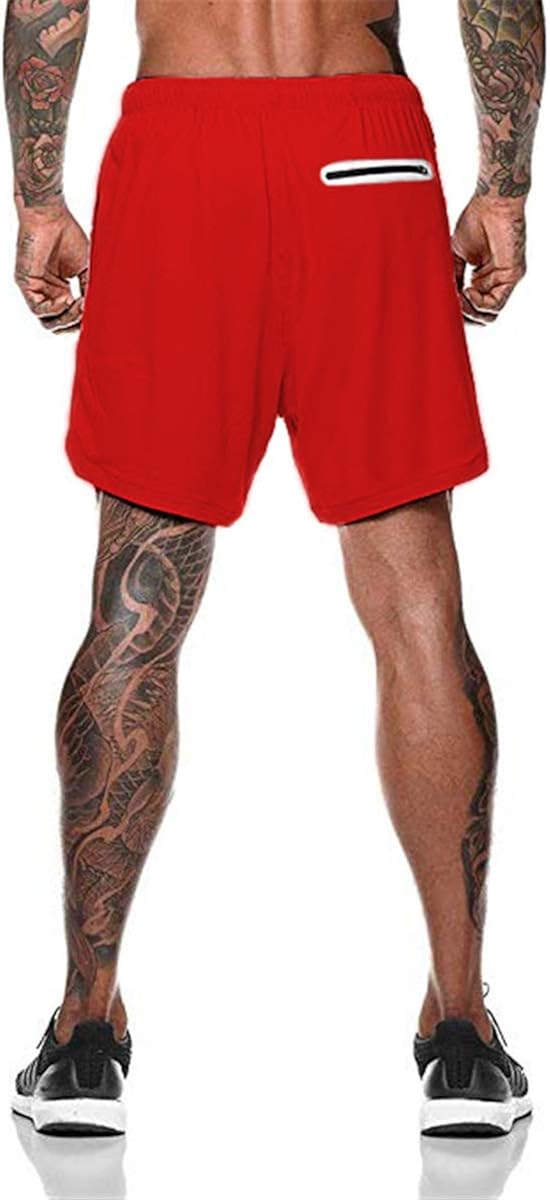 Akk Men's 2 in 1 Running Shorts Workout Training Yoga Gym Sport Short Pants with Zipper Phone Pockets: Clothing