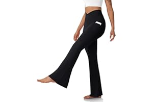 DLOODA Women's Flare Leggings with Pockets-Crossover High Waisted Bootcut Yoga Pants-Tummy Control Bell Bottom Leggings