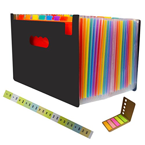24 Pockets Expanding File Folder Letter Size with Colored Tab and 120 Sticky Note for Business, Office, Study