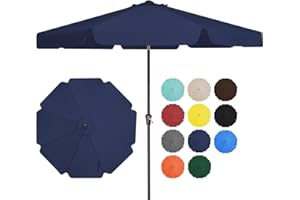 JEAREY 9FT Patio Umbrellas Outdoor Large Market Umbrella With Push Button Tilt and Crank Lift System 8 Sturdy Ribs UV Protection Waterproof Sunproof Navy
