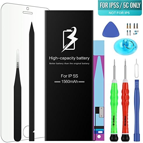 High Energy Li-ion Battery Model iPhone 5S&amp;5C - With Repair Tool Kits &amp; Instructions - High-Capacity 1560 mAh 0 Cycle Replacement Batter - 1 Year Warranty