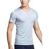 Grenasasilk Mens Silk T-Shirts Short Sleeve Mulberry-Silk Tee Tops Breathable & Moisture V-Neck Undershirt