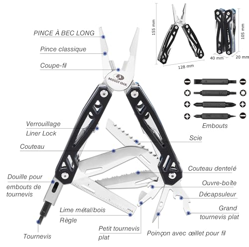 Mossy Oak 22 in 1 Multifunction Stainless Steel Pliers with Bag, Multi-tool Tool Saw Bits Screwdriver Bottle Opener for Camping, Outdoor, Hiking, Survival, Repair