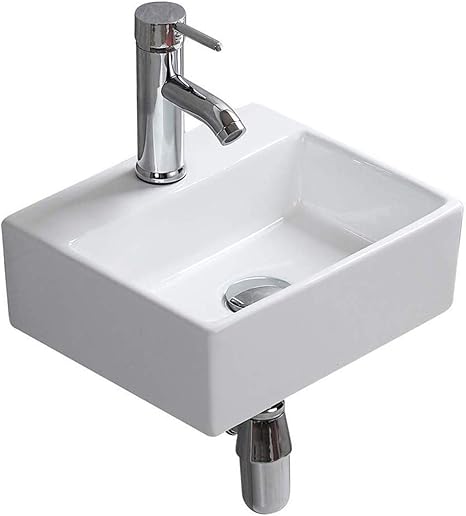 Amazon おしゃれ 洗面ボール 小型洗面ボウル 壁掛け 洗面台 洗面鉢 手洗い器 手洗いボウル 手洗台 壁付け型 浴室洗面台 小型 バルコニー 陶器製 シンプル 方形 430 390 210mm 洗面ボール 洗面器