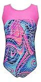 MadSportsStuff Girls Gymnastics Leotard - Tank with Keyhole (Abstract Swirl, Youth 6-7)