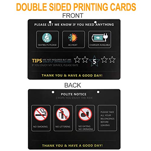 Uber & Lyft Rating Tips Accessories Rideshare Driver Signs-Large 9" x 6" Inch Premium Thick Laminated Durable Backseat Headrest Display Hanging Card (2 Pack)