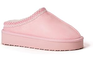 FabKids Girls Platform Fuzzy Slippers Winter Kids Suede Slippers Indoor Outdoor Furry Slipper for Toddler Kids Size T5-7