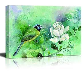 Canvas Wall Art Beautiful Abstract Flowers and Birds Painting Artwork for Home Prints Framed - 12x18 inches