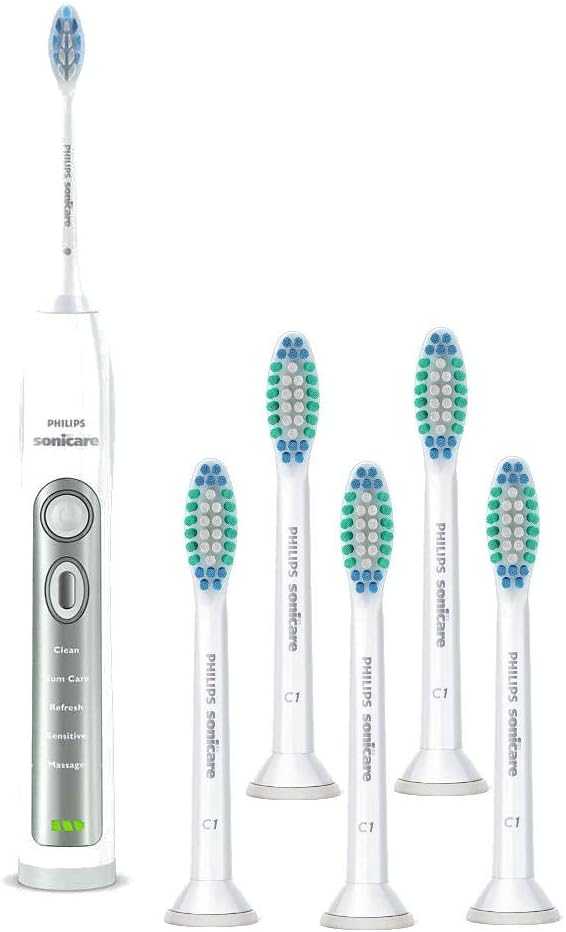 Philips Sonicare HX6921/04 Battery Powered Rechargeable Toothbrush with HX6015/03 Simply Clean Brush Heads, 5 Flexible Brushing Modes, and Quadpacer & Smartimer - White (Bundle)