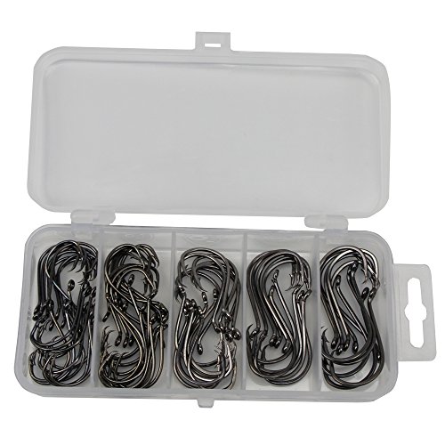 Thekuai Fishing Hooks Octopus Circle Hooks Black High Carbon Steel Hook Set of 75pcs/Box/5Size