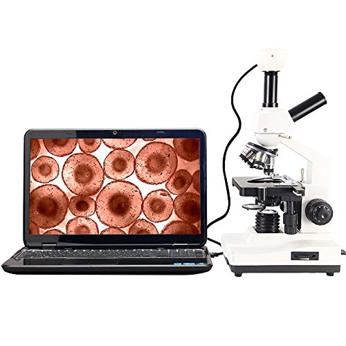 YBB XSP-100Z Binocular Biological Compound Microscope, 40X-2500X Magnification, Double-Layer Mechanical Stage, LED Illumination and Coaxial Coarse, Includes 2.0MP Camera and Software