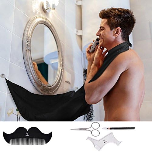Men's Beard Trimming Bib Apron Set, XDeer 5 In 1 Hair Clippings Catcher &amp; Grooming Cape Apron with Beard Shaping Tool Black
