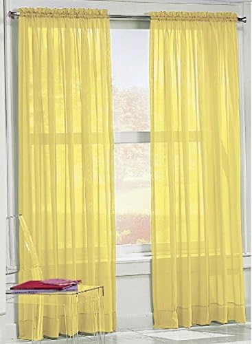 2pc Yellow Voile Sheer Panel Drape 84" Long Curtain for Your Window Fully Stitched and Hemmed Beautiful Window Treatment