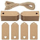 Koogel 120 Pcs Gift Paper Tags, Luggage Tags Labels Brown Heart Gift Tags with S