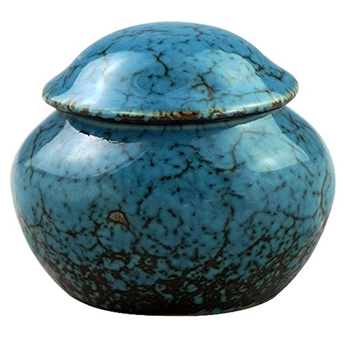 Keepsake Urns for Human Ashes Small Boxes, Mini Funeral Cremation Urns Adult - Fits a Small Amount of Cremated Remains - Display Burial at Home or Office Decor ( Fambe Blue Ocean, Hand Ceramics