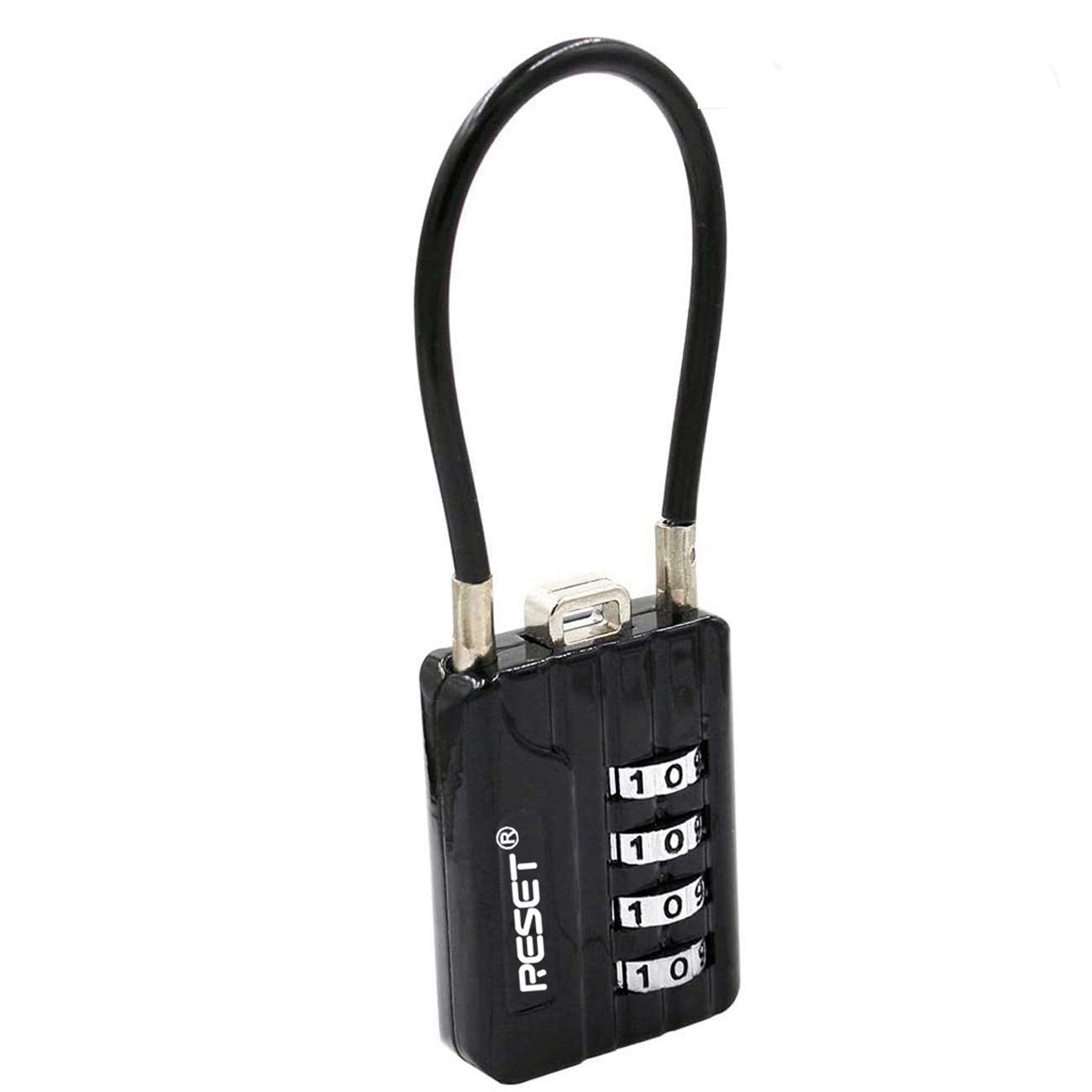 RESET-200 4 Digit Combination Padlock with 10 cm Steel Cable,High Security Lcok for Luggage Suitcase Gun Case Toolbox Helmet Black 1 Pack — image 1