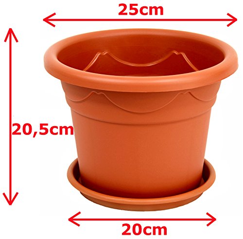 5-er Set Pflanzkübel + Untersetzer Blumenkübel Blumentopf Pflanztopf Rundtopf S - XXL (Braun, 25 cm) – Bild 3