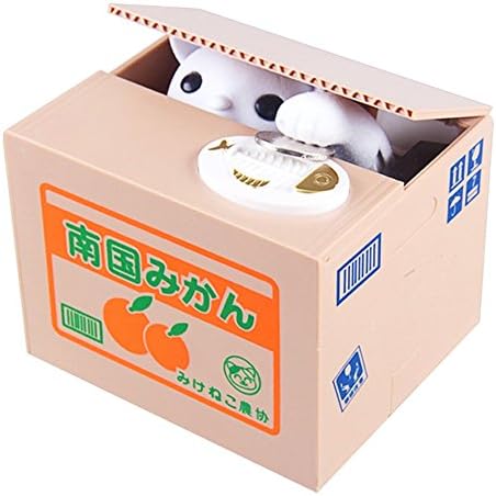 Stealing Coin Cat Money Box Piggy Bank Money Coin Penny Cents Saving (White Kitty)