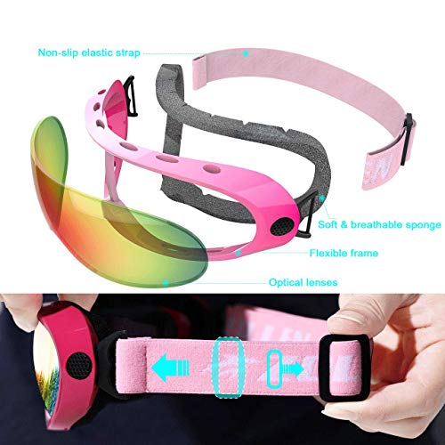 Zollen Ski Goggles, Snowboard Goggles for Kids, Boys, Girls, Youth, Men & Women, Anti-Fog Snow Goggles, Anti-Glare Lenses, 2 Packs, Colorful & Pink/Fuchsia
