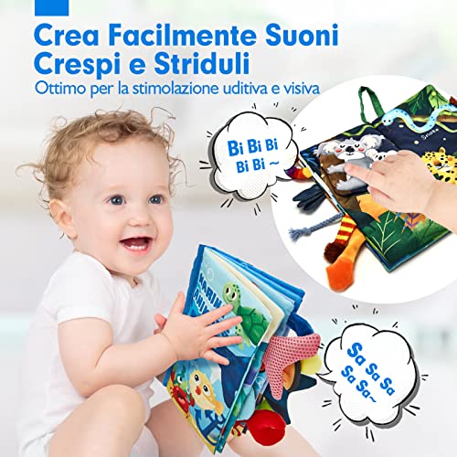 hahaland Baby Fabric Books 2 Pieces – Animal Tails Soft Jungle Books, Sensory Children Interactive Book, Tactile Book for Tummy Time 0 6 12 Months