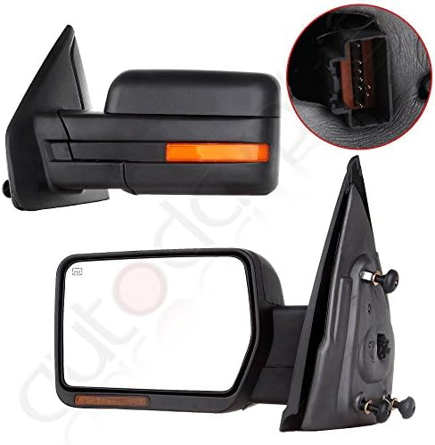 SCITOO Towing Mirrors For 2007-2014 For Ford For F150 Power Heated Led Signal Puddle Lamp Side Mirror Pair Fit 2008 2009 2010 2011 2012 2013 For F-150 Truck