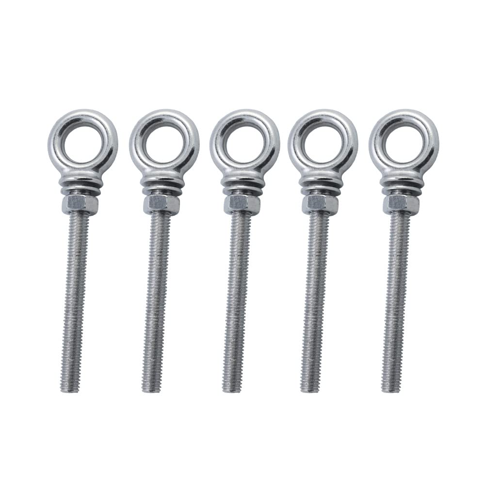 YWZHENYU Long Shoulder Eyebolts 316 Stainless Steel Eye Bolts Heavy Duty Threaded Eyebolts with Nuts of 5 Pcs