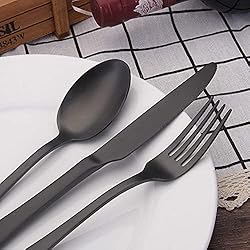 Matte Black Silverware Set,SHARECOOK Satin Finish