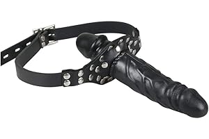 FST Double-Cock Lockable Realistic Penis Gag Mouth Gag with Adjustable Leather Strap SM Dildo Gag(Long & Short)