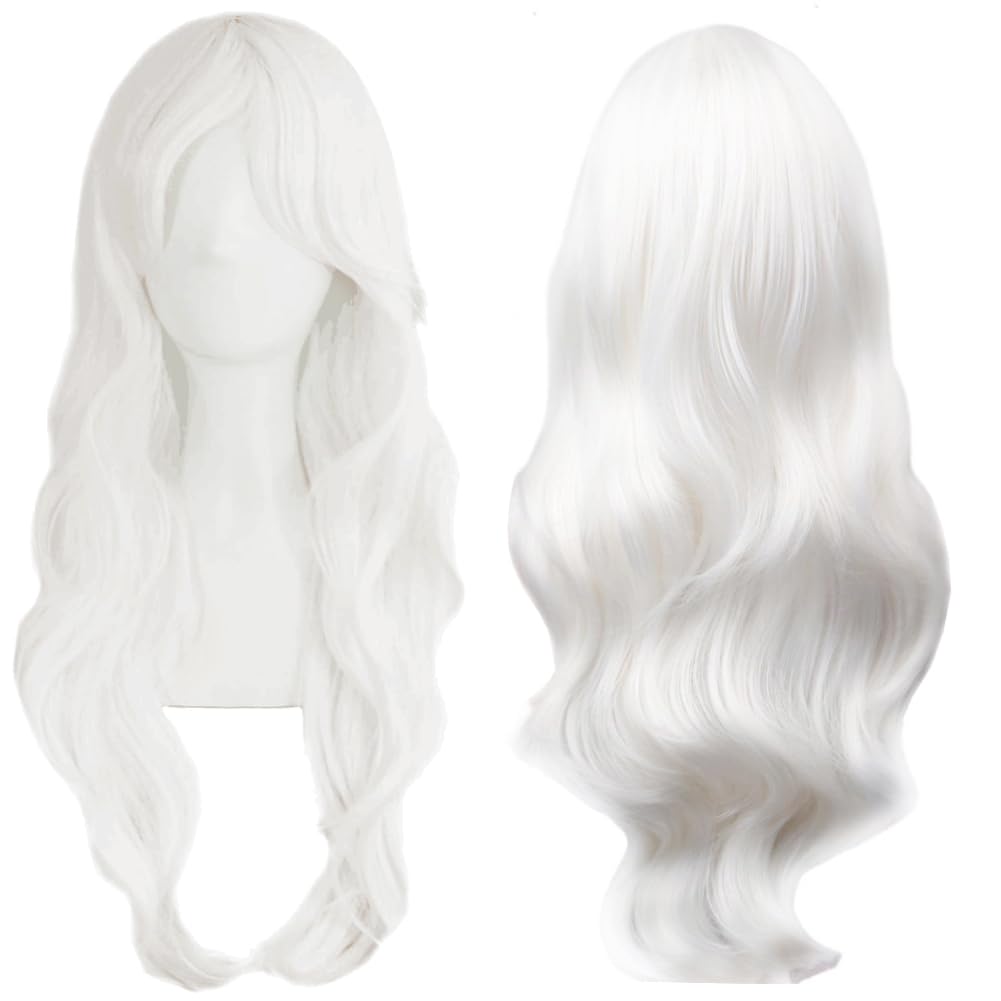 Colorfulpanda 28inch 70cm Long White Wigs for Women Curly Wavy Synthetic Hair Halloween Movie Costume Cosplay Wig — image 1