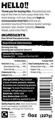 Whole (95%) Raw Macadamia Nuts Unsalted - 8oz - Image 3