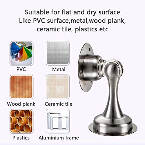Shackcom 2 Pack Magnetic Door Stop, Stainless Steel Door Stopper in Brushed Nickel, Door Holder for Wall or Floor Mount with Screws, or 3M Double-Sided Adhesive Tape No Need to Drill - DS818 - Thumbnail 3