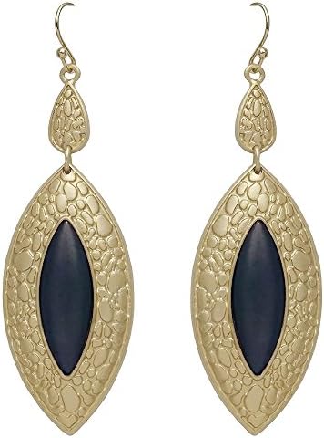 Seraphina New York Delicate Teardrop Accented Two Toned Oval Disk Drop Fish Hook Women's Earrings (Gold/Hematite)