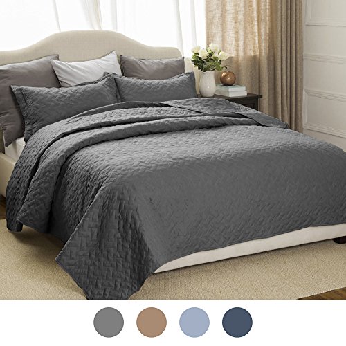 Quilt set solid grey king(106"x96") basketweave pattern…