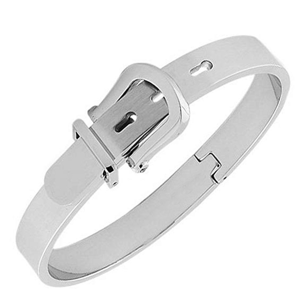 High Polished Stainless Steel Adjustable Belt Buckle Bracelets Bangle For Men/Women (Silver Perimeter 19CM)