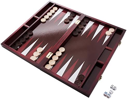 Backgammon Set by Classic 14" Folding Wooden Board Game with 30 Checkers, Doubling Cube, Dice