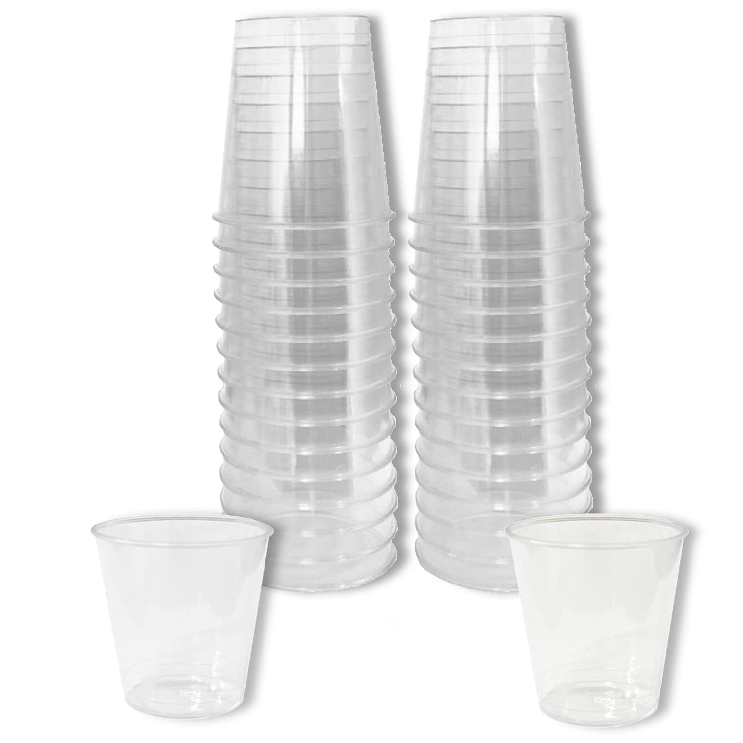 Lizzy | Shot Glasses | 30ml, Clear, Pack of 120, Food Grade Plastic | Reusable, Lightweight, Disposable | for Parties, Birthdays, Weddings, Drinking Games