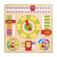 Amojor Wooden Clock Toy,Kids Time Date Season Weather Learning Early Educational Multifunctional Clock Toy