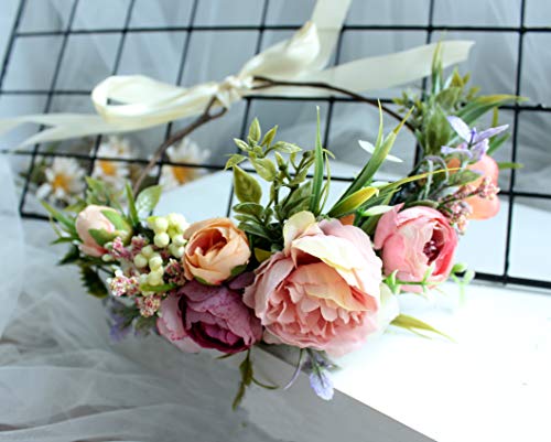 image for Women Floral Crown Boho Flower Headband Hair Wreath Floral Headpiece H